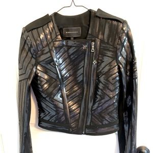 Women’s BCBG black geo sequin Moto jacket